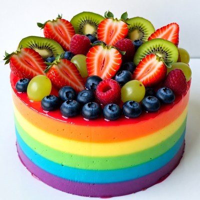 Rainbow Jelly Cake with Fresh Berries