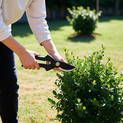 Woman pruning bushes with shears