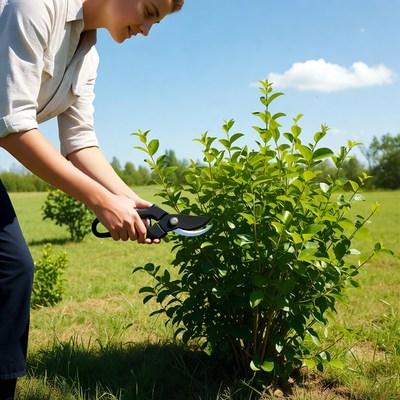 Woman pruning bushes with shears