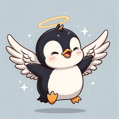 Cute cartoon penguin angel with halo