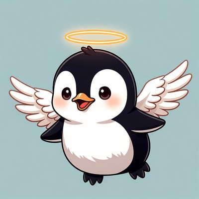 Cute cartoon penguin with halo and wings