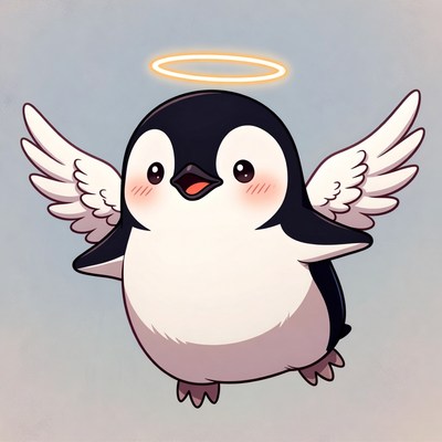 Cute angel penguin with halo and wings