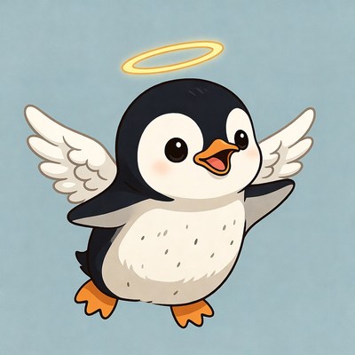 Cute winged penguin with halo