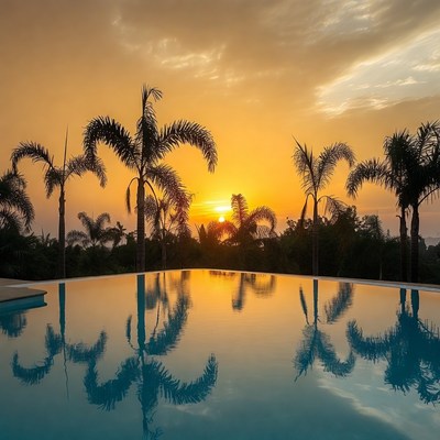 Infinity Pool at Sunset with Palms