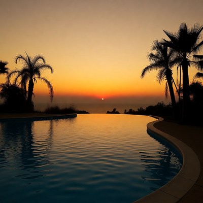 Infinity Pool at Sunset with Palms