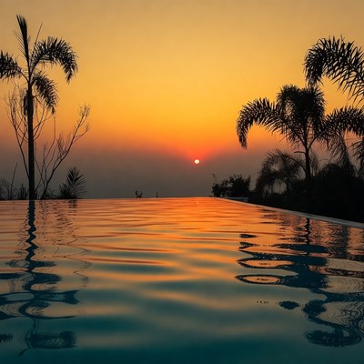 Infinity Pool at Sunset with Palms