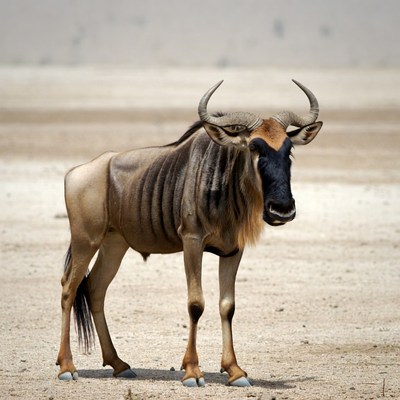 Wildebeest standing in dry savanna