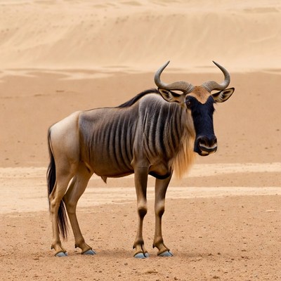 Wildebeest standing in desert dunes
