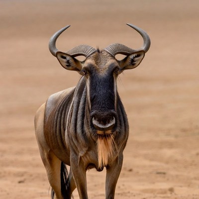 Wildebeest standing in sandy savanna