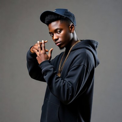 Young Black man throwing up hand sign