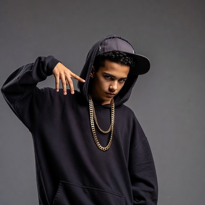 Young man in hoodie making hand gesture