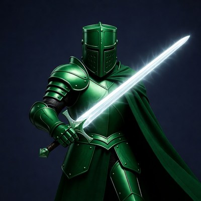 Green Knight Holding Glowing Sword