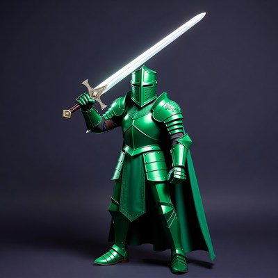 Knight in green armor holding sword