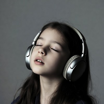 Girl listening to music with headphones