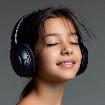 Girl listening to music with headphones