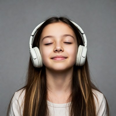 Girl listening to music with headphones