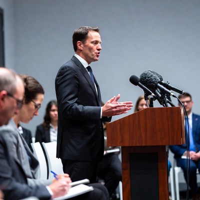 Man speaking at podium conference