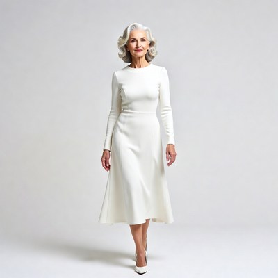 Elegant older woman in white dress