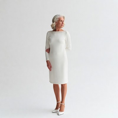 Elegant senior woman in white dress