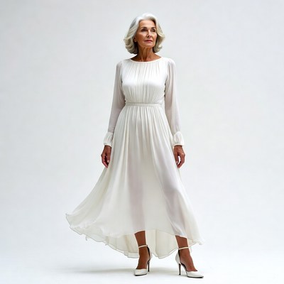 Elderly woman in flowing white dress