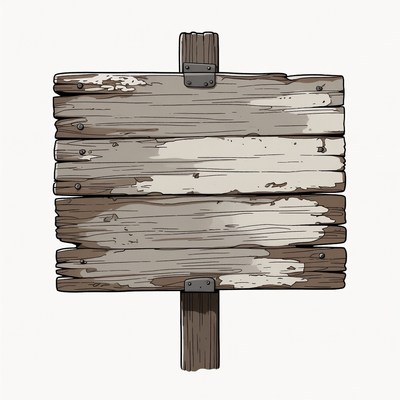 Old wooden sign on post