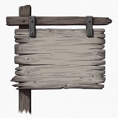 Old wooden sign on post