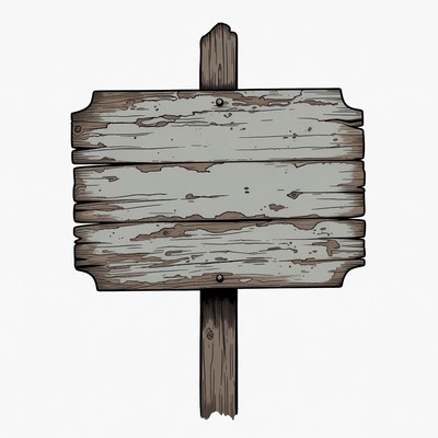 Old wooden sign on post