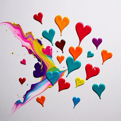Colorful Paint Hearts Splashing