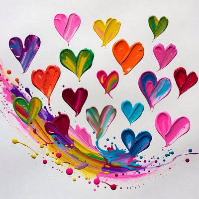 Colorful Paint Hearts on White Background