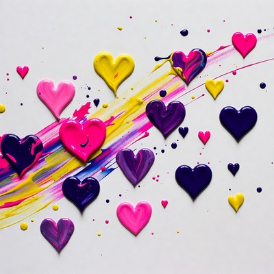 Colorful paint hearts on white background
