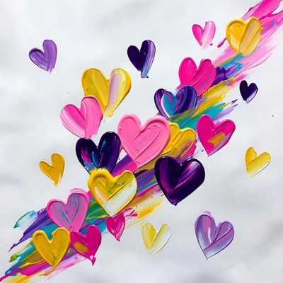 Colorful Painted Hearts on White Background