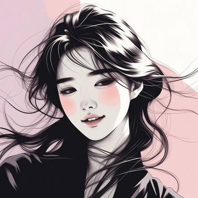 Anime girl with flowing black hair