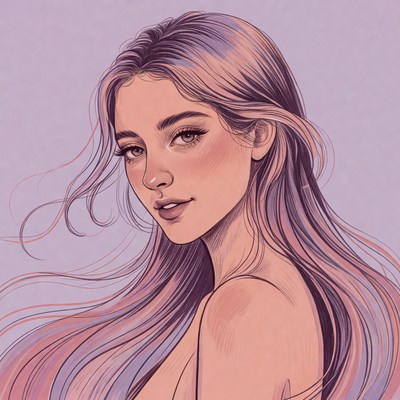 Purple-haired woman portrait illustration