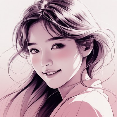 Anime girl smiling with flowing hair