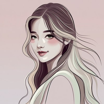 Beautiful Asian woman with flowing hair