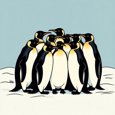 Group of emperor penguins illustration