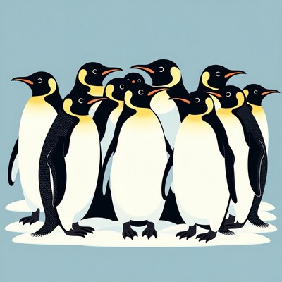 Group of Emperor Penguins Illustration