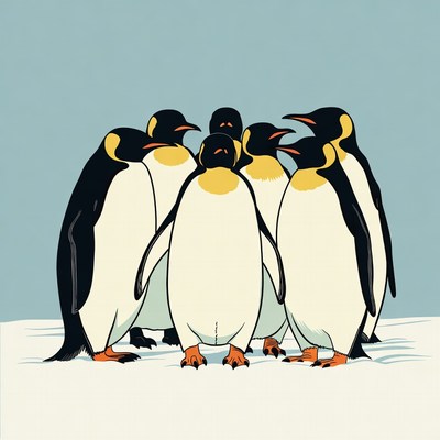 Group of Emperor Penguins Illustration