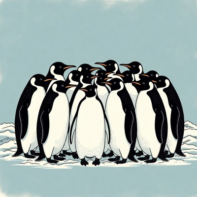 Group of Penguins on Ice