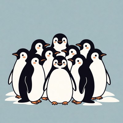 Group of Cute Penguins Illustration