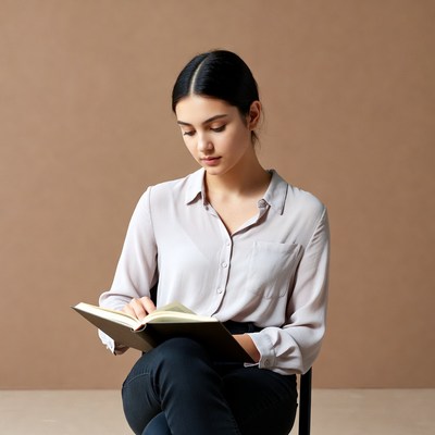 Young woman reading book
