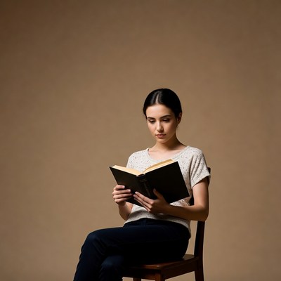 Woman reading book on chair