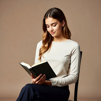 Woman reading book on chair