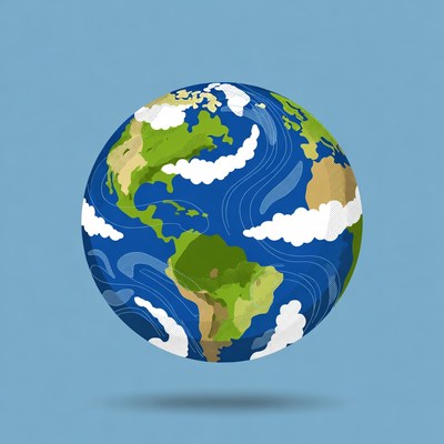 Cartoon Earth Globe on Blue Background