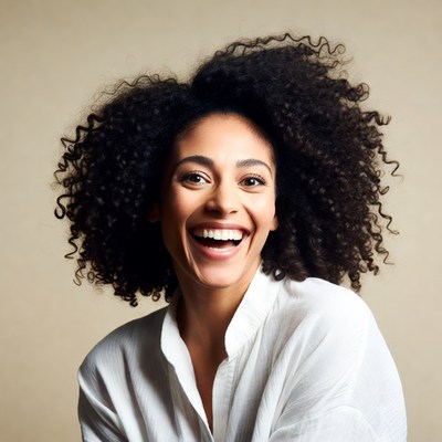 Smiling African-American woman with curly hair