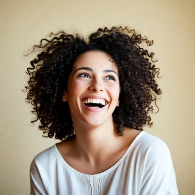 Smiling woman with curly hair