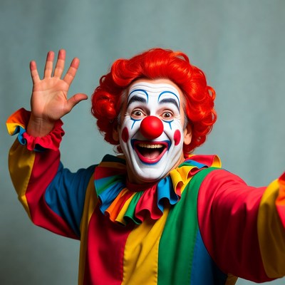 Clown waving with big smile