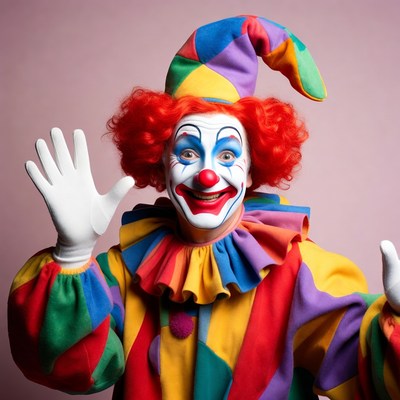 Clown waving with big smile