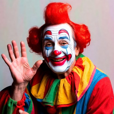Clown waving with red hair