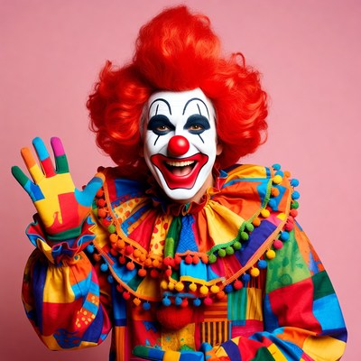 Clown waving with big smile